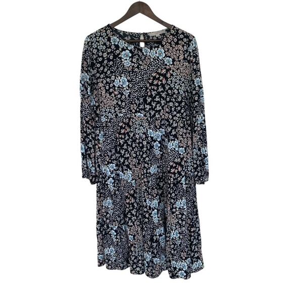 LOFT Black and White Floral Long Sleeve Boho Dress - Medium - Picture 1 of 5